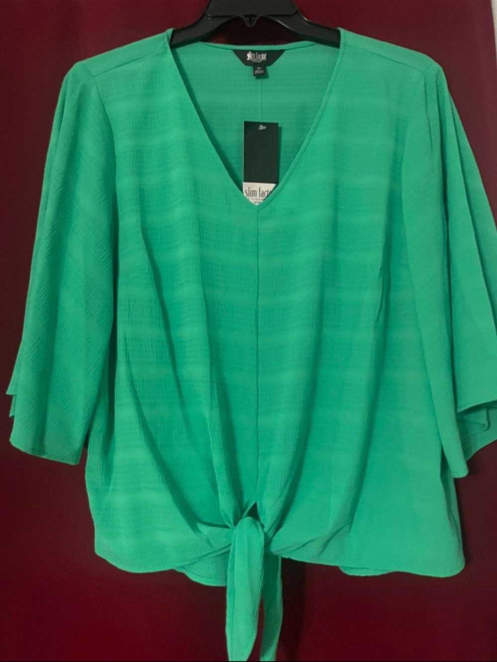 Green V-Neck Tie-Front Women's Top